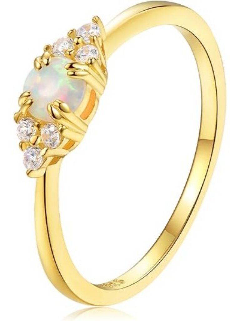 White Opal  18k Yellow Gold Plating Silver Halo Opal Ring Gold Ring Opal Ring